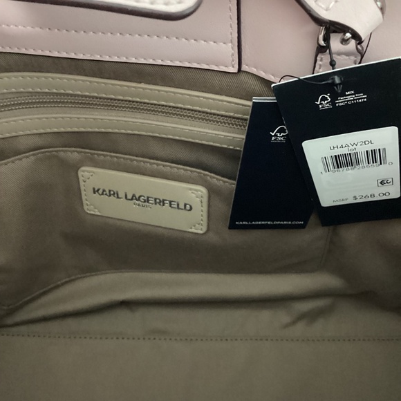 NWT KARL LAGERFELD LARGE BAG TOTE SATCHEL POWDER PINK  LEATHER SILVER CHAIN - Picture 8 of 12